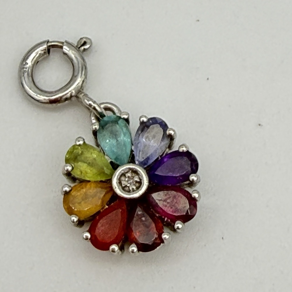 Vtg Chuck Clemency 925 Sterling Silver Multi Gemstone Charm Pendant - Picture 2 of 7